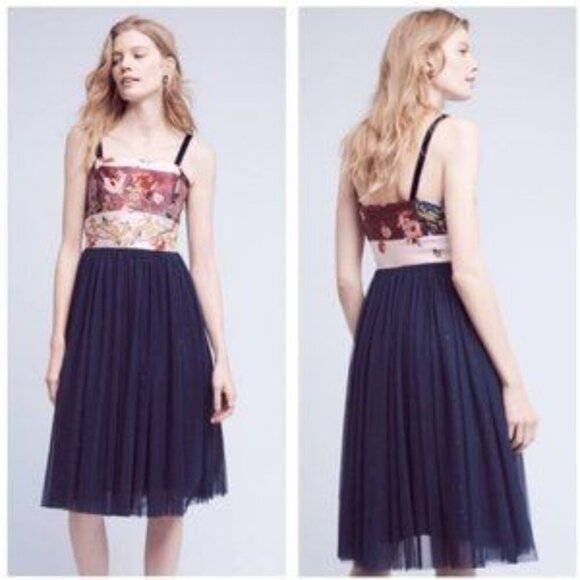 Moulinette Soeurs Dresses & Skirts - Moulinette Soeurs Dress Spaghetti Straps Tulle-Skirt Floral Jacquard Midi 14